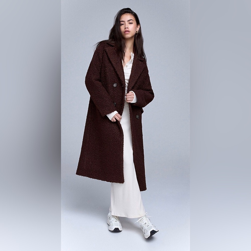 Twik by Simons Espresso Brown Teddy Coat Small Oversized Double Breasted